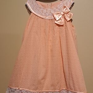 Peach Sleeveless Dress with Lace and Bow